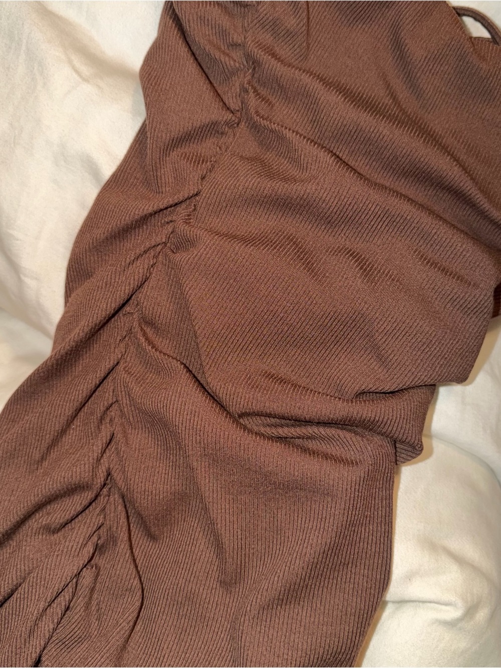 Princess Polly Reece One-Shoulder Ruched Brown Mini Dress - Picture 8 of 8
